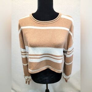 ZESICA Women's Size Medium Long Sleeve Crewneck Stripe Crop Sweater